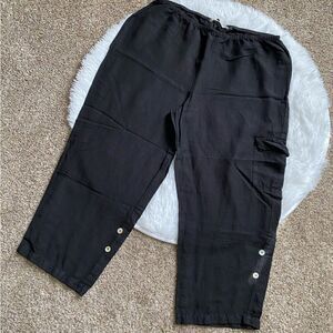 Soft Surroundings Crop Linen Rayon Pull On Pants Elastic Waist Button Leg Medium